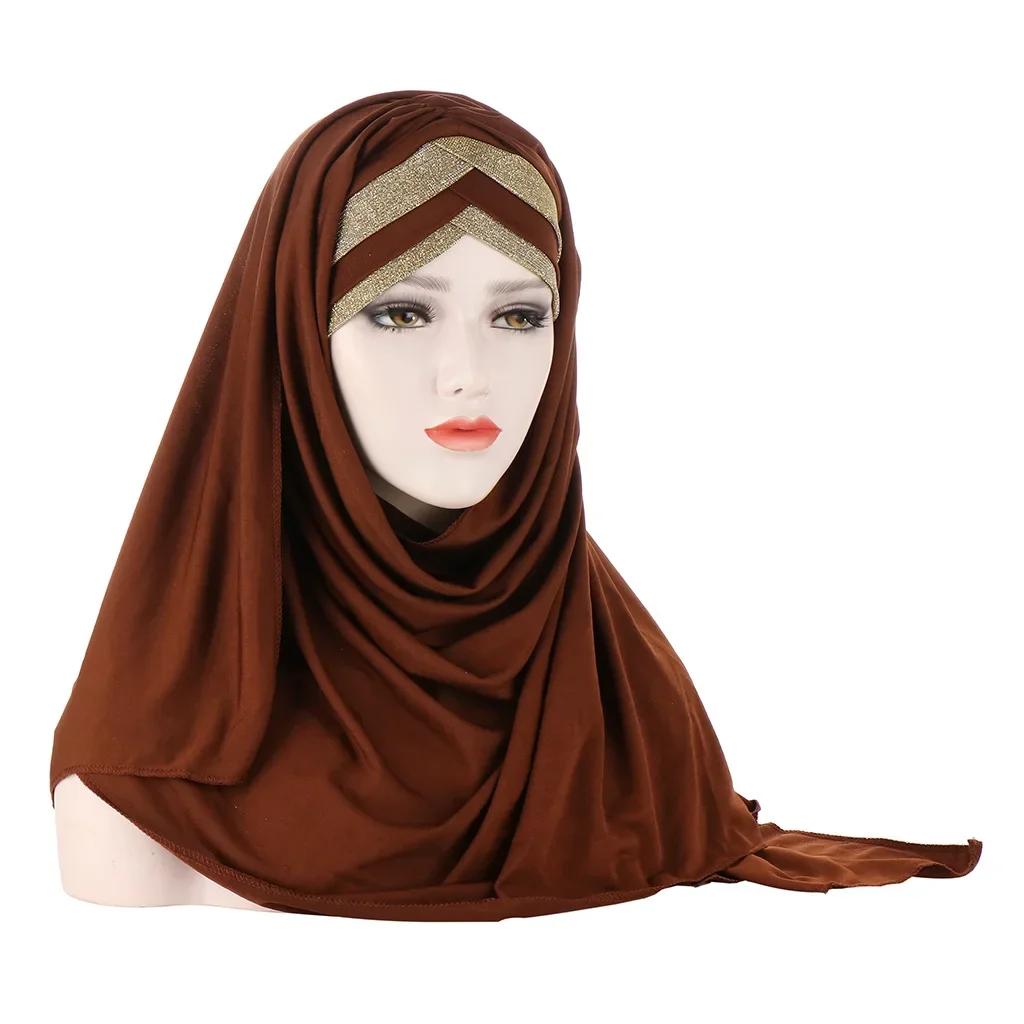 Sofort-Hijab Jersey-Hijabs Für Frauen Kreuz Stirn Pailletten-Turban Muslimische Frauen Hijab-Schal Türkischer Baumwoll-Hijab Für Frauen