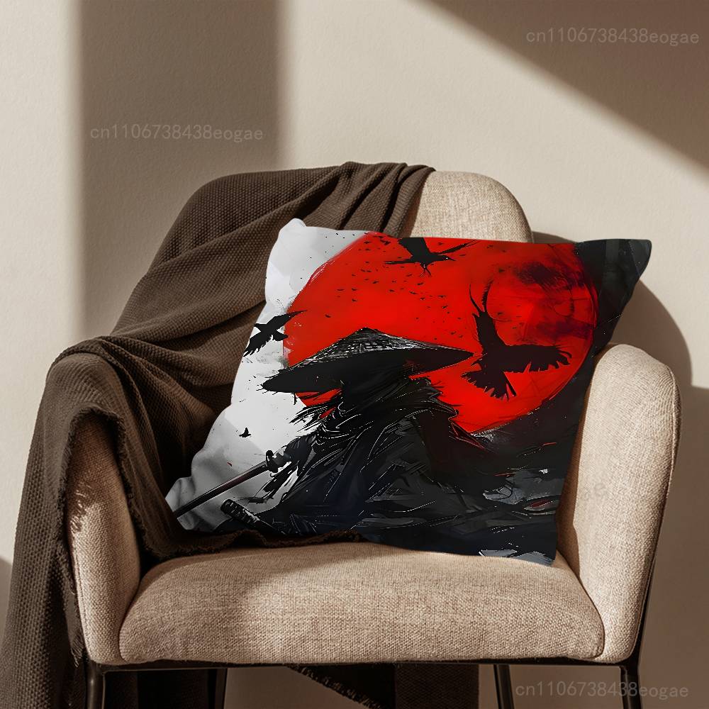 Japanese Bushido Samurai  Pillow Case Living Room Sofa Cushion Cover Suitable For Home Bedroom Decoration And Protector