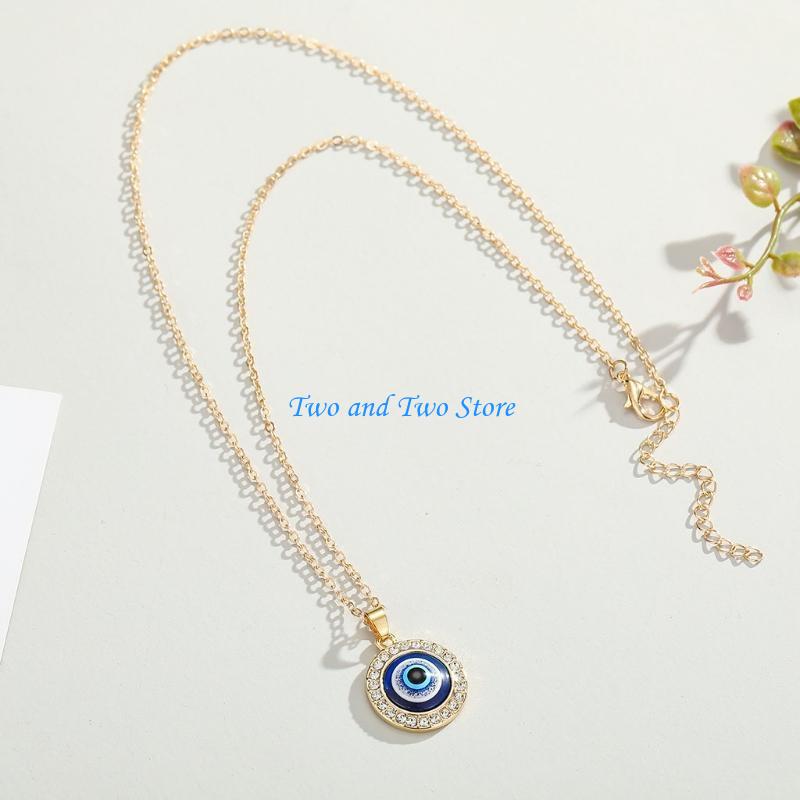 HX6F Dot Diamond Lucky Blue Eye Necklace for Evil Eye Pendant Necklace Turkish for Evil Eye for Protection and Blessing for W