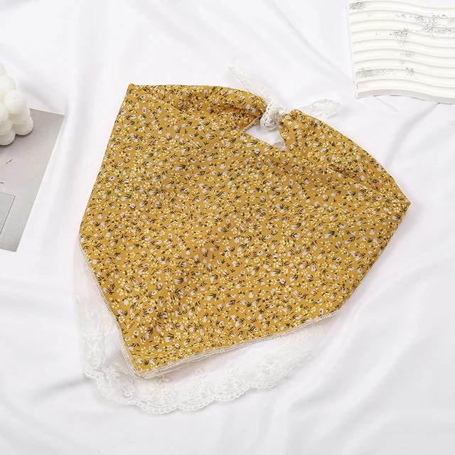 Girls Summer Sweet Scarf Vintage Women's Lace Triangle Scarves For Muslim Women Printed Floral Hijab Turban Hair Accessories