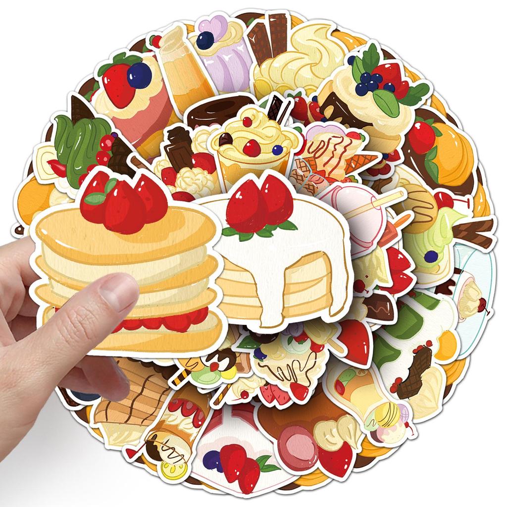 50 Waterproof Cartoon Cake Stickers for Phone, Laptop & Suitcase Decoration