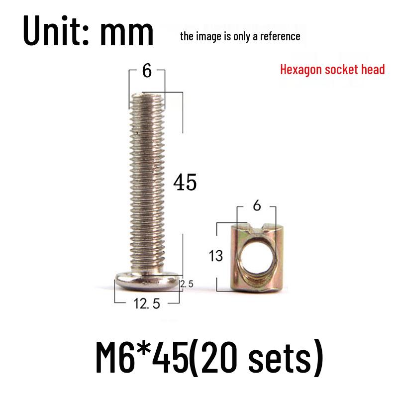 Nickel-Plated Phillips Hex Socket Crib Screw & Nut Set, M6/M8