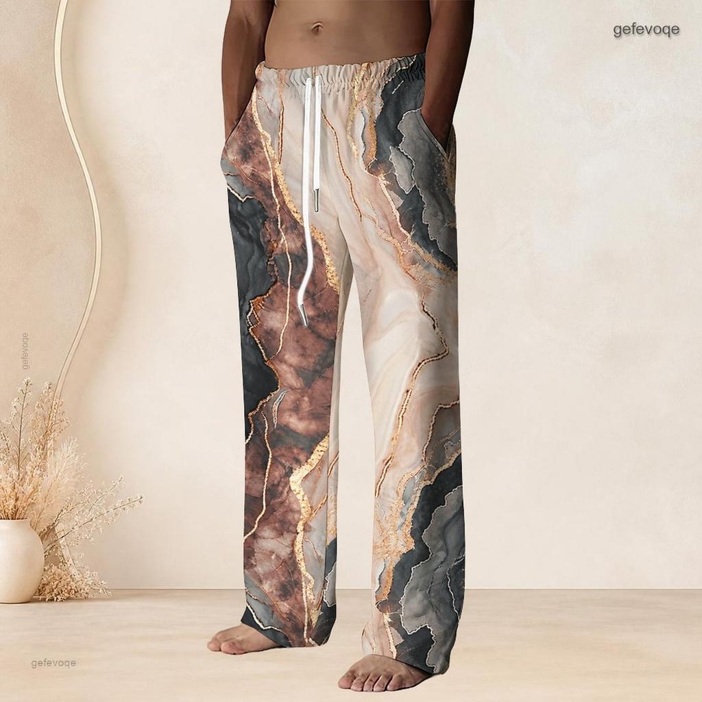 Men S Plus Size Drawstring Waist Printed Straight Leg Long Pants With Pockets