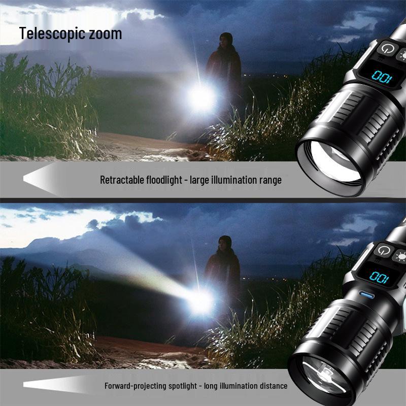 Multi-functional LED Flashlight: Magnetic, White Laser, Telescopic Zoom, Digital Display, Outdoor Handheld Work Light
