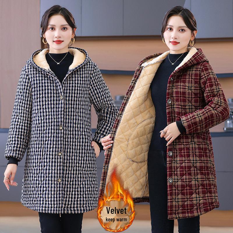 Mom's Stylish Mid-Length Winter Coat with Fleece Lining - Thickened and Warm for Middle-Aged & Elderly