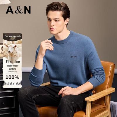 Antonio Men's 100% Lamb Wool Embroidered Round Neck Sweater