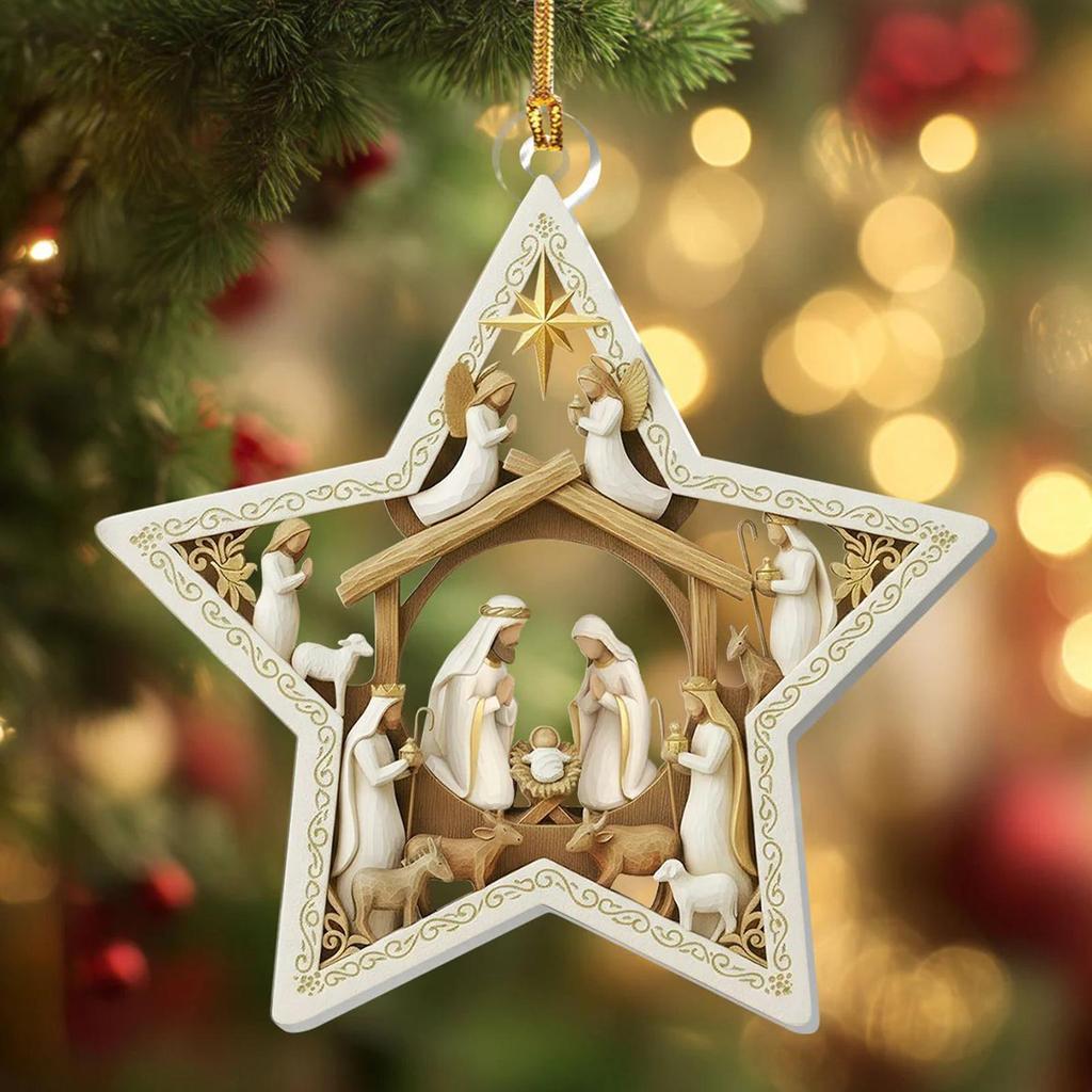 2D Flat Acrylic Celestial Blessings Christmas Star Pendant Birth Of Jesus Scene Nativity Ornament Christmas Easter Decoration