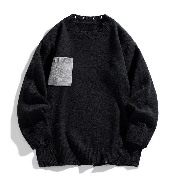 

Мужской свитер неправильной формы, бренд Broken Tide, повседневный стиль Гонконга, американская и корейская версия домашнего свитера 3XL чёрный