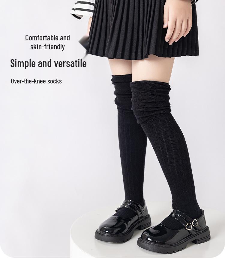 

Осінні дитячі бавовняні шкарпетки вище коліна (3-12 років) Чорний, Білий та Сірий L 5-8 Years