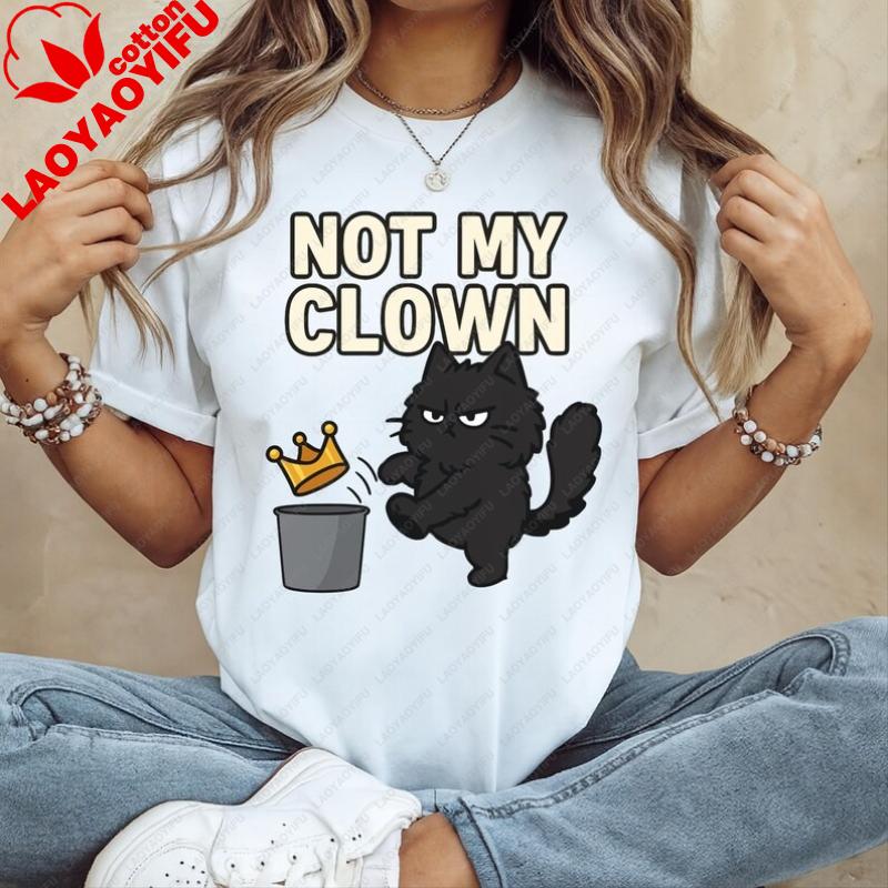 Funny Political Cat TShirt No Kings Kawaii Clothes Oversized T Shirt Graphic Tshirts Y2k Top Women Clothes High Quality Cotton