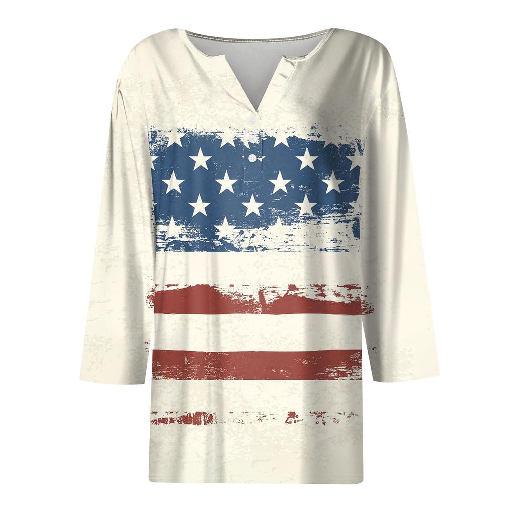 Womens Tops Print Vintage Fashion Casual Loose With V Neck Plus Size Shirts