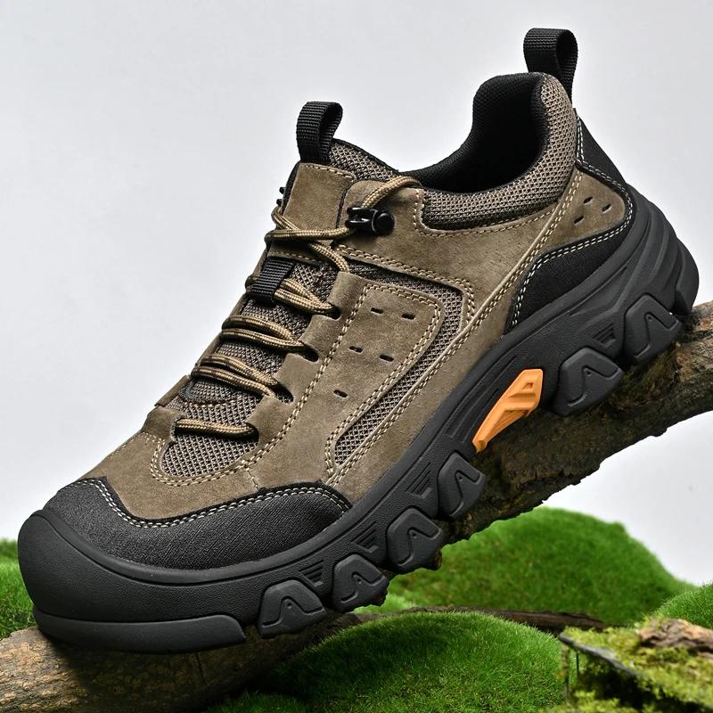 Fashion Autumn Antiskid Casual Leather Designer Shoes Hand Stitched Thick Bottom Mens Hiking Footwear Leisure Outdoor Walking Shoes
