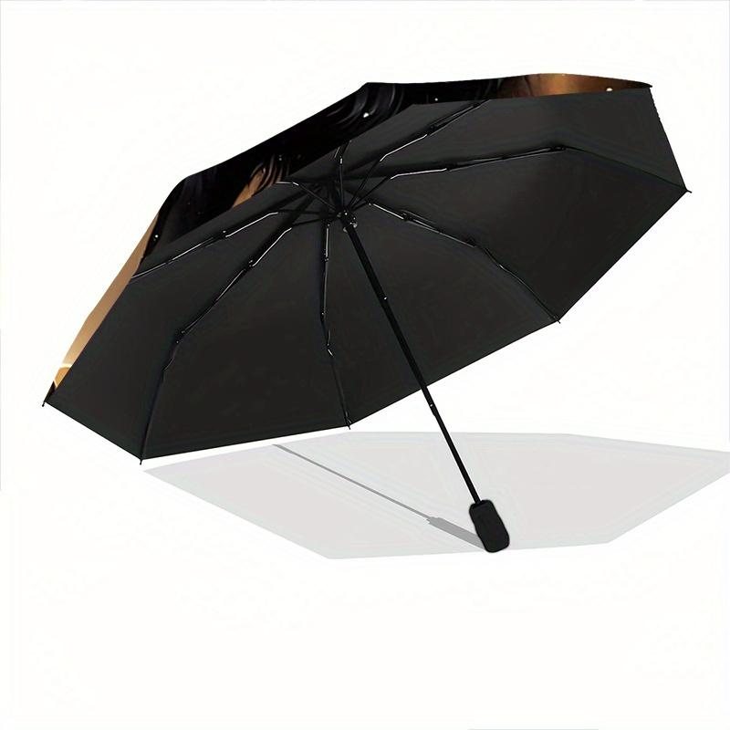 1 Stück Ein Himmelswolf-Muster-Regenschirm, Modisch, Personalisiert, Hochwertiger Klappschirm, Ein Muss für den Sommer, 8-Speichen-Stabiler Eisenrahmen,