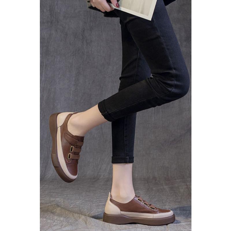 New Large-sized Retro Single Shoes for Women with Flat Round Toe Soft Sole and Low Top