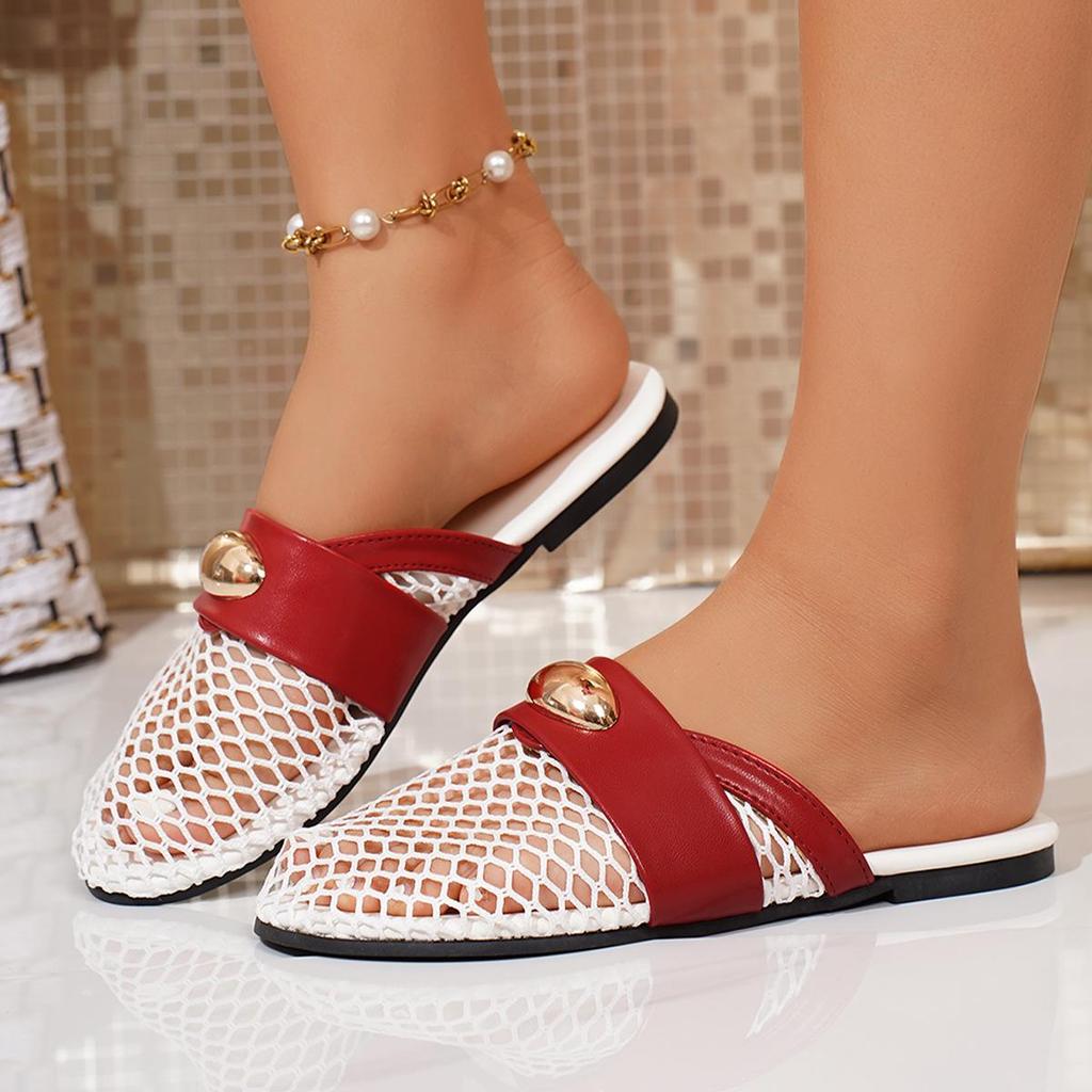 Plus Size Women's Mesh Ballet Flats with Patent Leather Buckle - Comfortable, Breathable, Hollow-Out Design