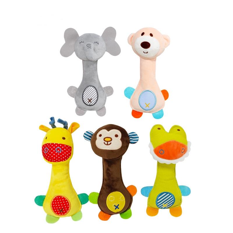 Niedliche Zoo-Serie Babyspiele Plüschrasselspielzeug für Babys Neugeborene Cartoon Stofftiere BB Stick Spielzeug Babybett Handglocke Spielzeug