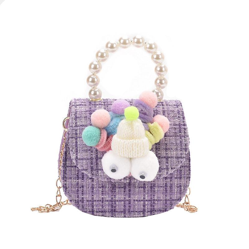 

Trendy Pearl Chain Crossbody Bag For Kids With Cute Animal Pattern And Breathable Fabric фиолетовый
