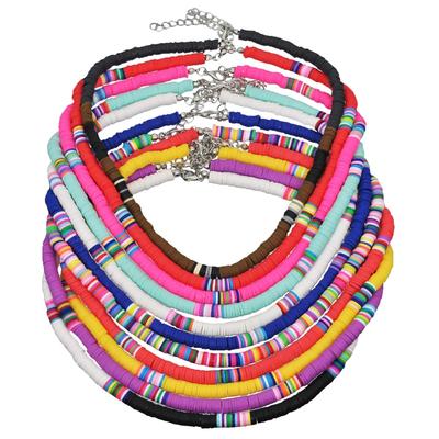 4/6mm Polymer Clay Necklace For Women Soft Pottery Boho Choker Necklaces Colorful Surfer Beads Collar Bohemian Jewelry