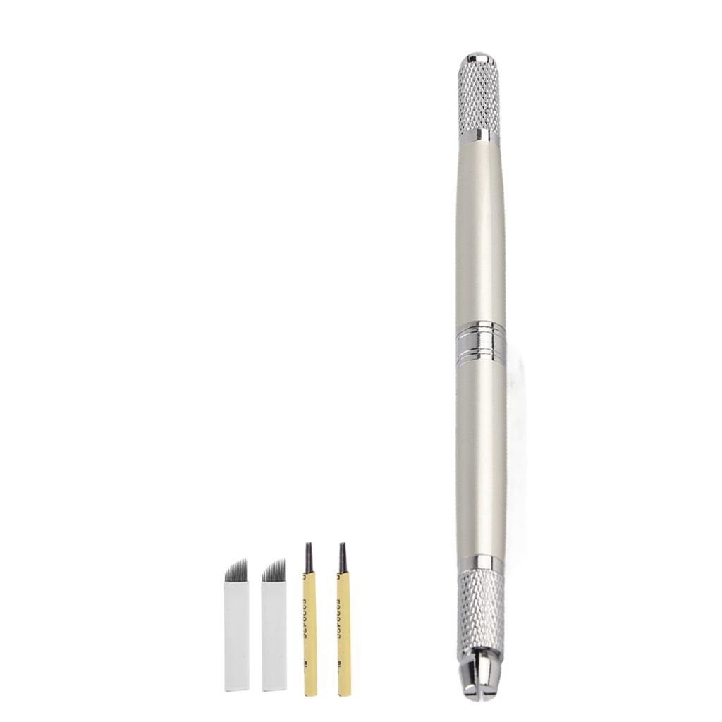 Double End Manual Permanent Microblading Eyebrow Tattoo Pen   2pcs 14Pins   2pcs Round Needles