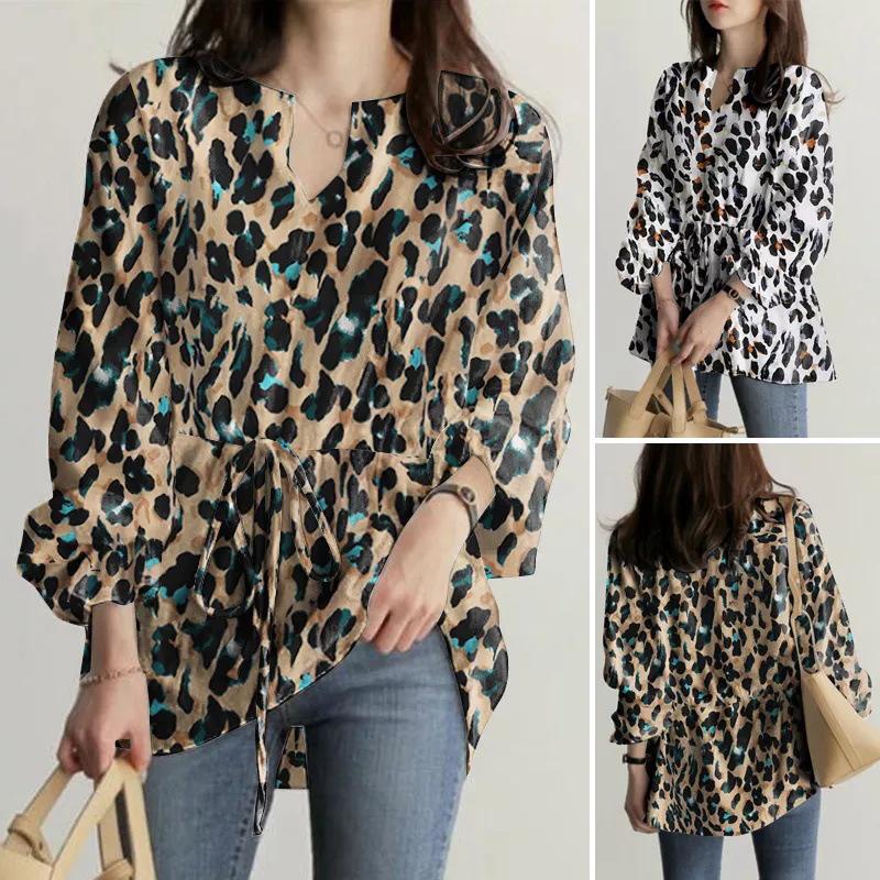 Women's 2023 Cross-border Long Sleeve Print Drawstring Casual Holiday Top