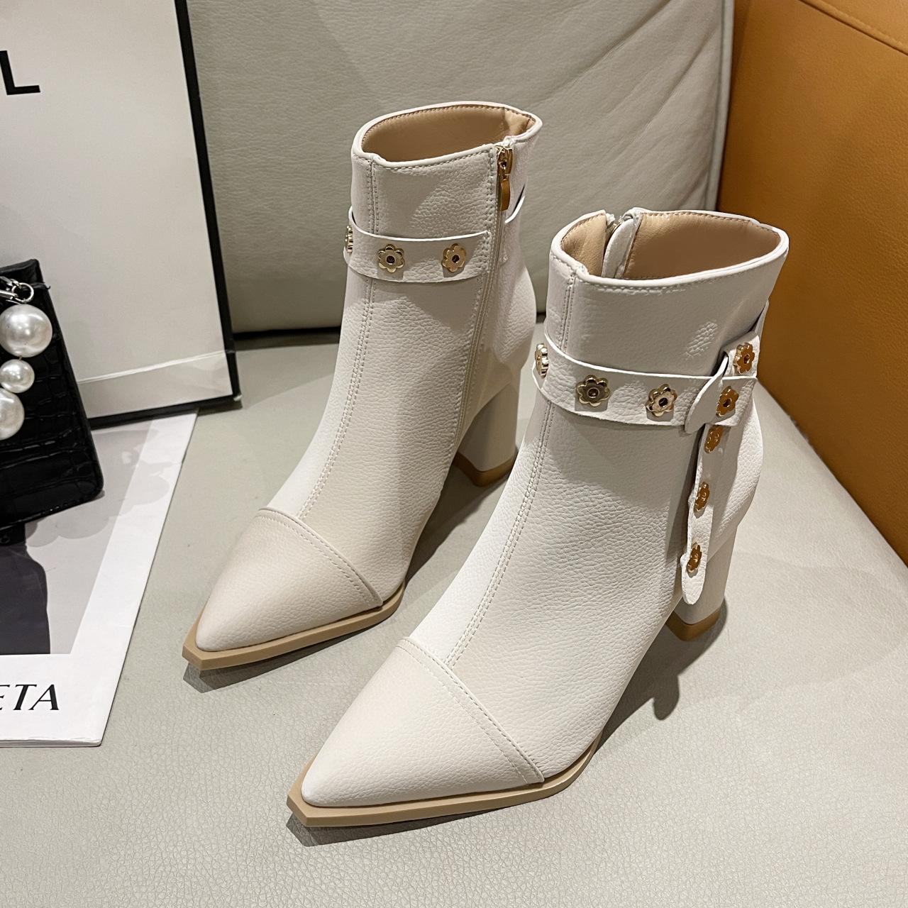 

Модные короткие сапоги на толстом каблуке с пряжкой ремня, женские ботинки martin, новые плюшевые тонкие ботинки на высоком каблуке с острым носком 40