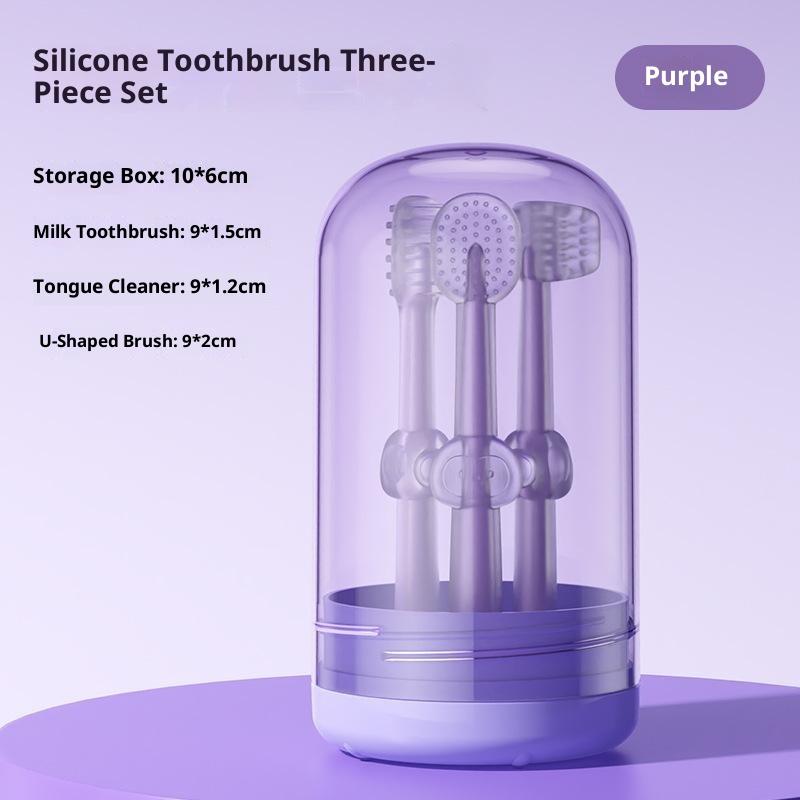 3Pcs Parent-friendly Silicone Baby Toothbrush Kit with Non-slip Wash Cup Gentle Tongue Moss Cleaner for Infant Care