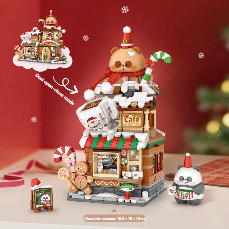 LOZ Christmas gift, folding street gingerbread house DIY building model assembly, building blocks toys, children's holiday gift