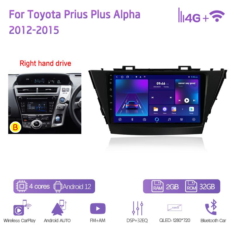 

Car Multimedia Player 9 For Toyota Prius Plus Alpha 2012-2015GPS Navigation Radio Android12 8+128G 8Core CarPlay 4G 360Camera