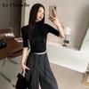 La Chapelle Elegant Slim-Fit Ribbed Mid-Sleeve T-Shirt