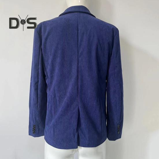 Men Corduroy Suit Coat Lapel Long Sleeve Patchwork Color Suit Jacket with Pockets Single Button Business Outwear Workwear