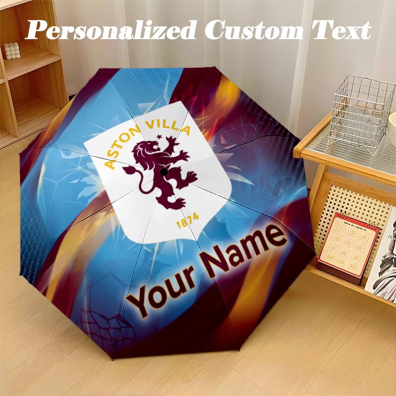 8 Rib Auto Folding Umbrella Aston Villa Print Custom Name Text Portable Rain Gear