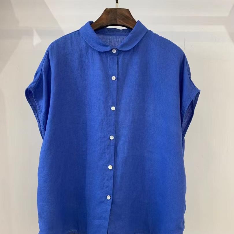 1116 summer new women's lapel Japanese cotton shirt loose shirt linen top cardigan literary style ins