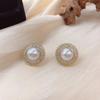 Korean Fashion Crystal Round Stud Earrings Gold Color Metal New Arrival Women's Earrings Simulated Pearl pendientes mujer