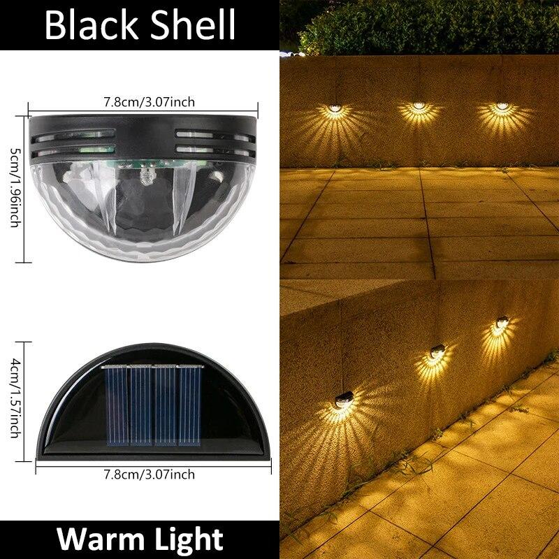 

2 шт. полукруглый светодиодный солнечный свет, водонепроницаемый забор, настенный светильник, садовая лестница, балкон, двор, солнечные лампы, уличный декор, светильники 2 PCS