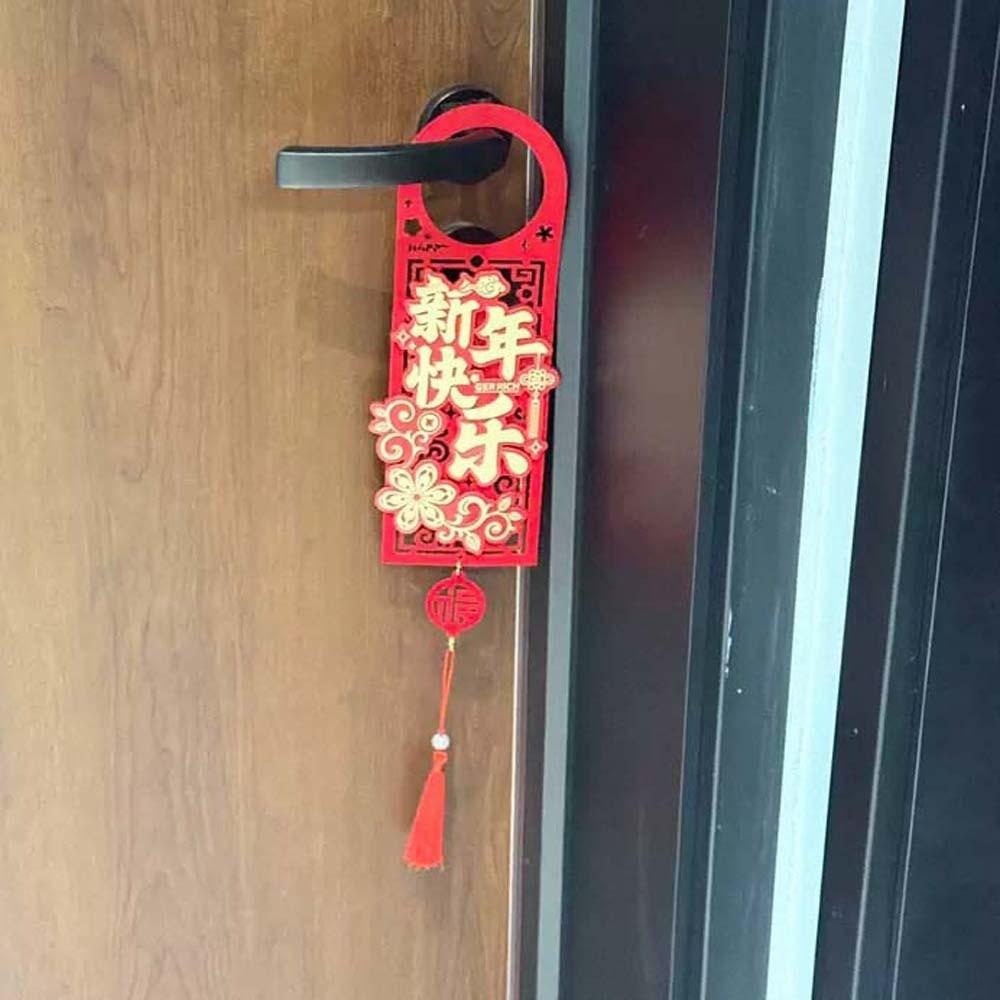Chinese Style Horse Year Doorknob Pendant Cartoon with Tassel Door Handle Decoration Cardboard Red Spring Festival Lucky Pendant