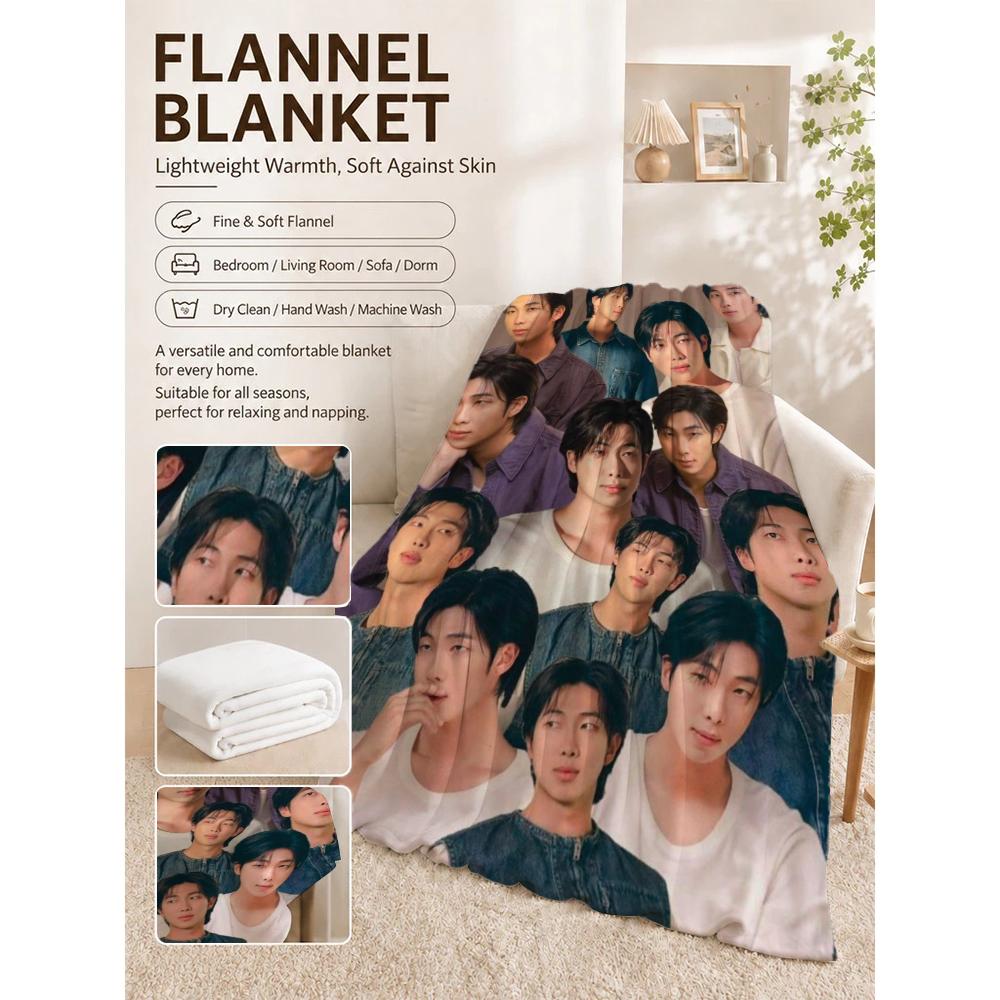 Kim Namjoon Rm Portrait Collage Print Pattern Blanket Soft Comfortable Fleece Blanket For Living Room Bedroom Recliner Home Party Decor Memorial Gift