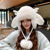 Autumn Women's Antler Plush Thickened Thunderbolt Hat Winter Big Head Circumference Outdoor Cold Fashion Ear Protection Cap