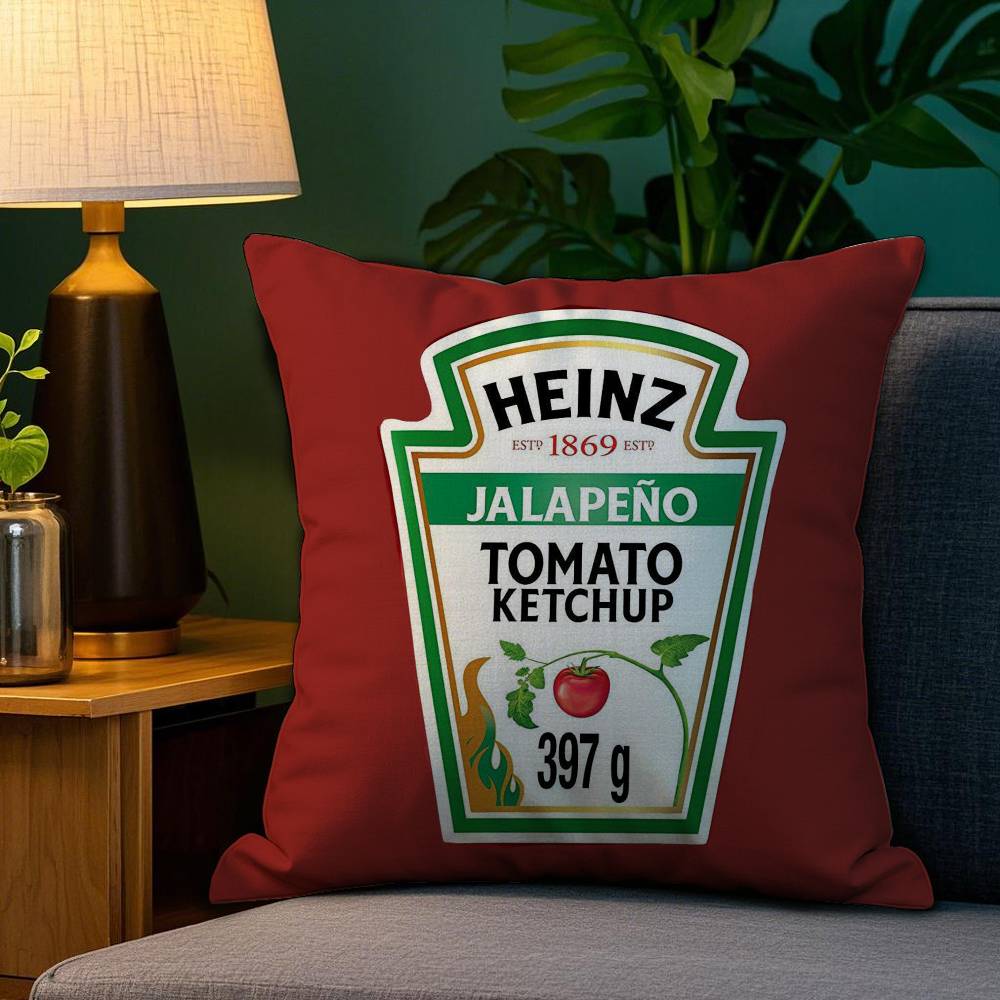 Funny Ketchup Label Pillow Case Plush Fabric Soft Double Sided Print Sofa Cushion Cover Throw Pillow Covers