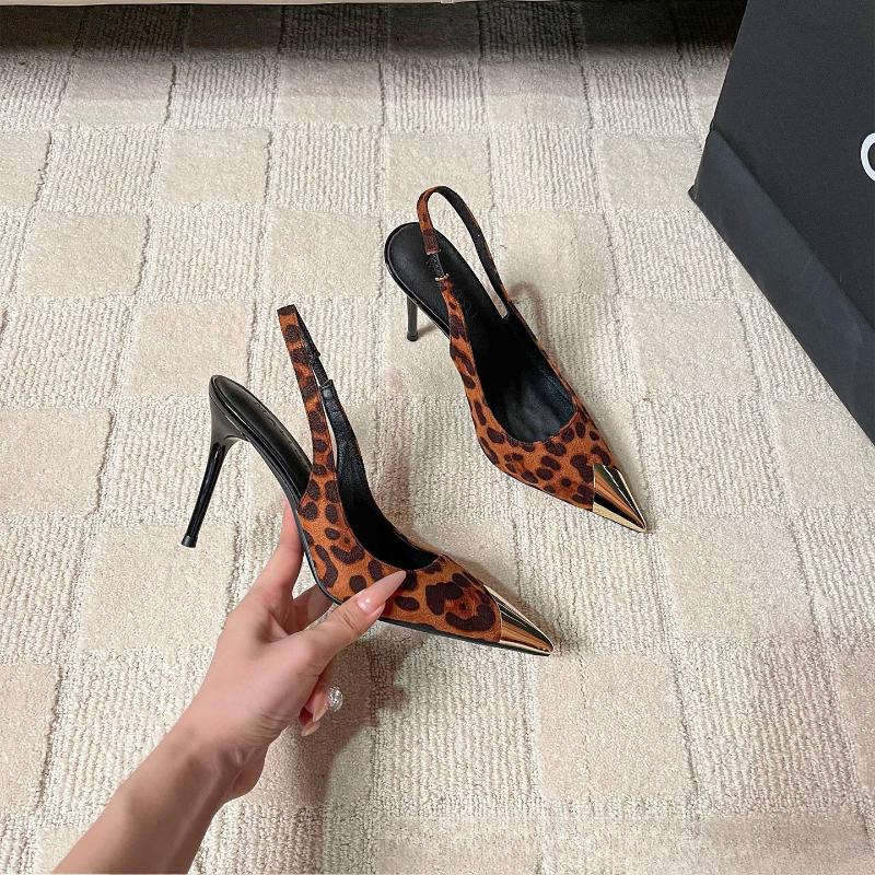 Women French Stiletto Heels Sexy Thin Heel Iron Toe Open Back Sandals Summer Breathable Shoes