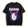 Camiseta 6º Aniversário do Edison Estilo TikTok Festa Glow Top Camiseta 100% Algodão Celebração de Aniversário Infantil