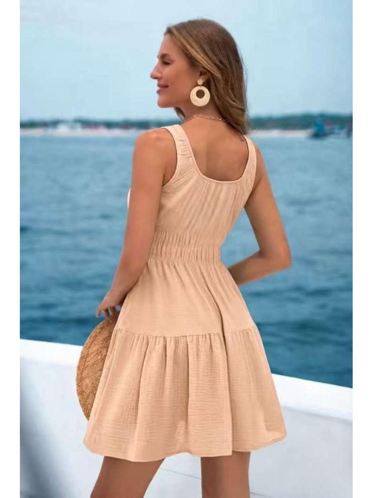 Women's Summer Sleeveless Vest Mini Dress with Elastic Waist