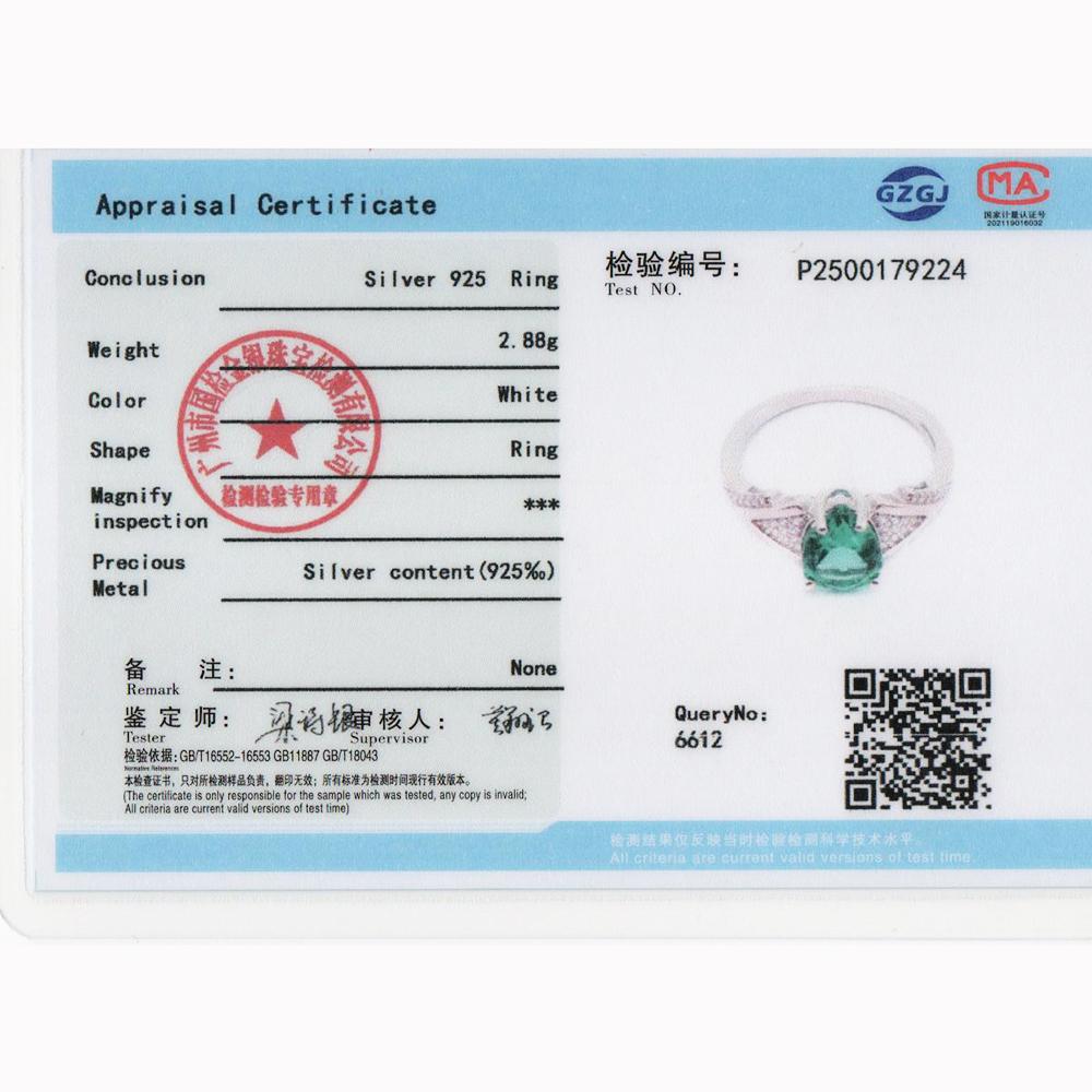 925 Sterling Silver Women Ring Created Pear 7*10mm Emerald Nano Rhodium Plating Jewelry for Women Anniversary Party Gifts