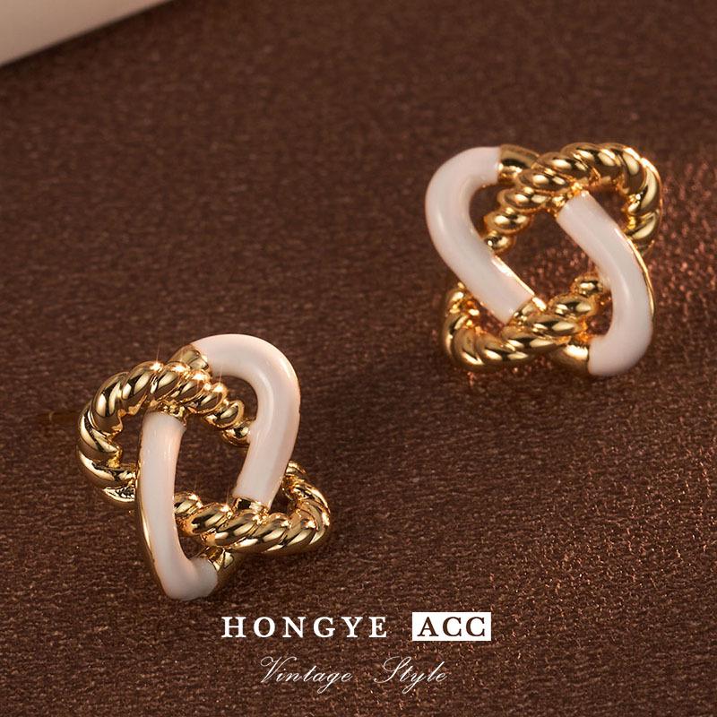 Two-Tone Braided Hollow Earrings: 925 Silver Needle, Light Luxury, Retro Style for Women