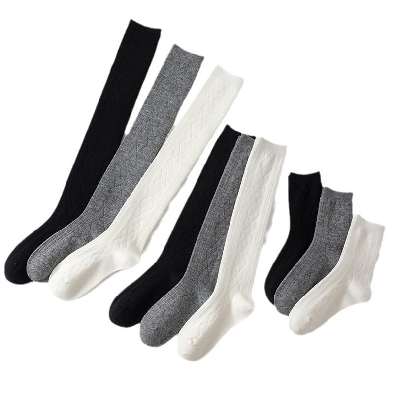 Japanese Autumn And Winter Wool Knee Socks Children'S Cashmere Thickened Medium Tube Stacking Socks Solid Color Stockings Calf Socks
