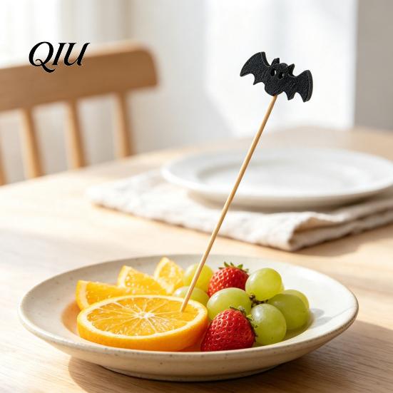 Cute Halloween Party Supplies 100PCS Bamboo Toothpicks, Tree Shaped Disposable Skewers, Natural Appetizer Picks Decorative Dessert Toppers for