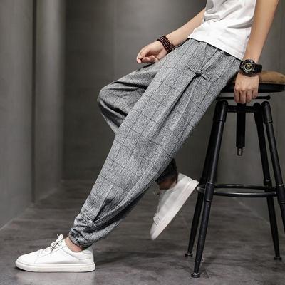 Pantaloni da Uomo in Cotone e Lino Tendenza Fibbia a Disco Pantaloni Hallen Uomo Primavera Estate Comodi Traspiranti Pantaloni Casual