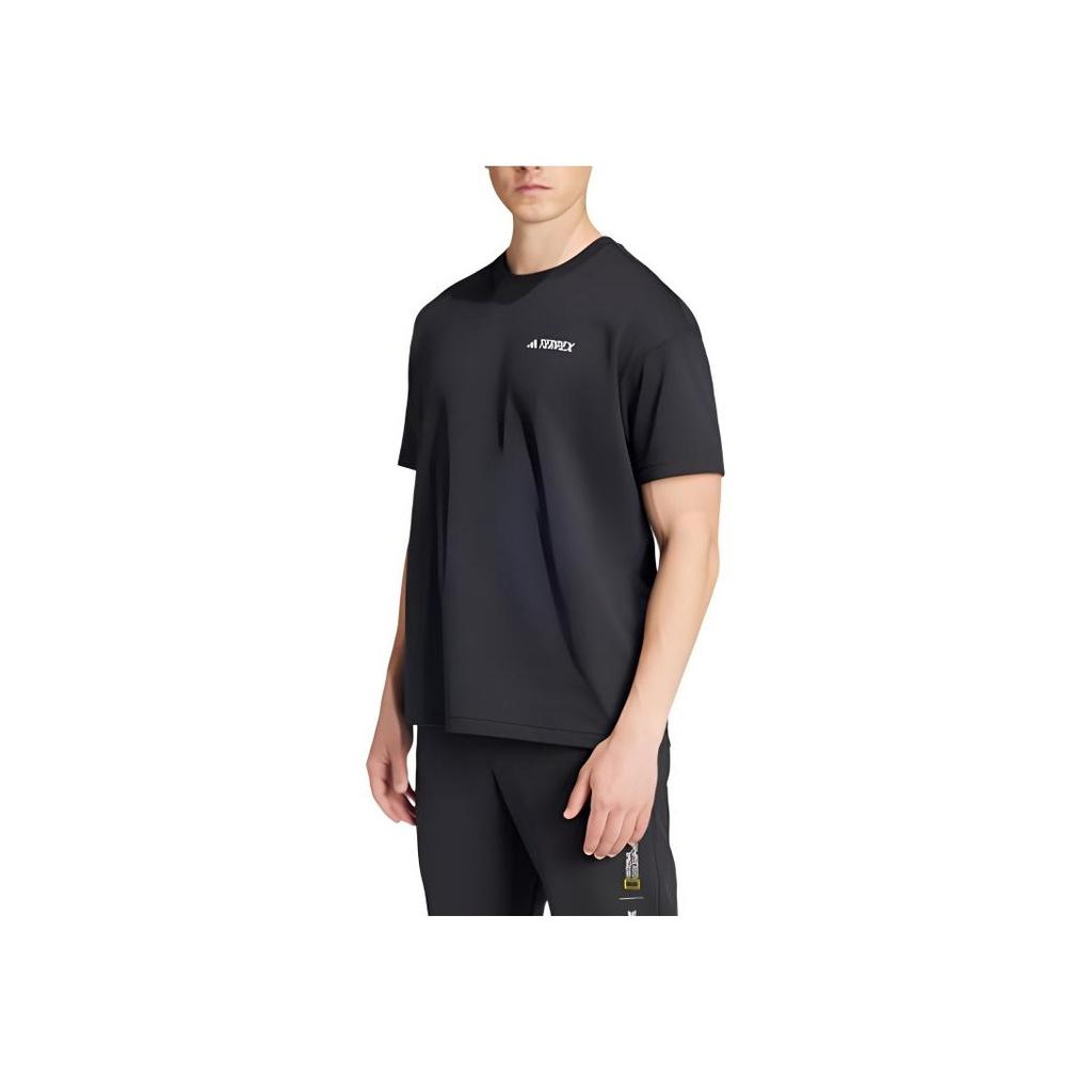 Adidas National Geographic Graphics Quick-Dry Sports Casual Pullover Short-Sleeve T-Shirt with Drop Shoulder Unisex Tops Black IX6565