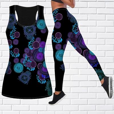 Tenue de yoga imprimée cellules bleues pour femmes, leggings d'entraînement à la mode, pantalons de sport décontractés