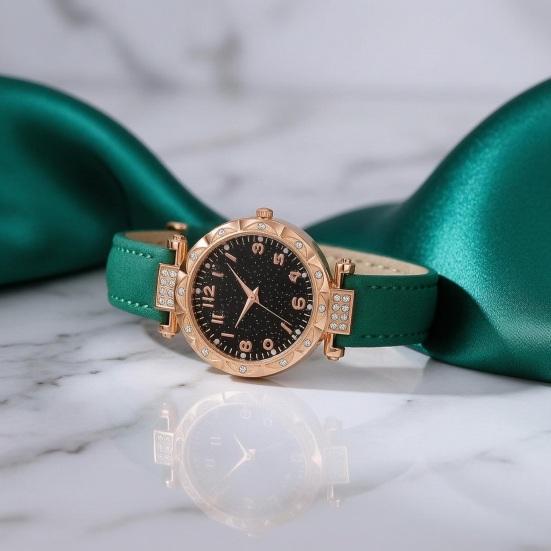 Quarz-Armbanduhr für Damen Leuchtend Kompakt Elegante Arabische Ziffern Uhr Einfache Nachtablesung Strasssteine Uhr für Studenten Büro Party Geschenke