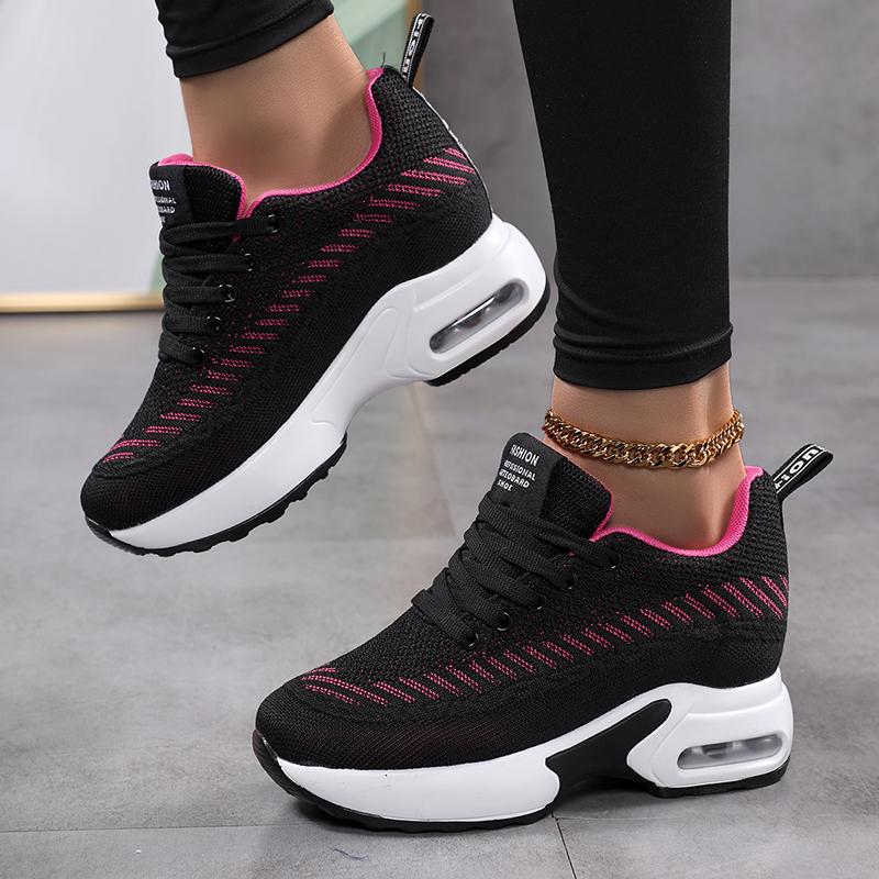Fashion Sneakers Women Mesh Breathable Casual Women Spring Platform Heels Wedges Height Increasing 2025 Knitted Ladies Vulcanized Shoes